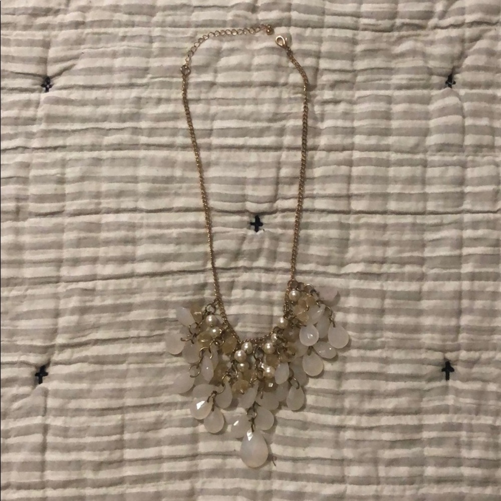 Gold, pearl and white stone bling necklace